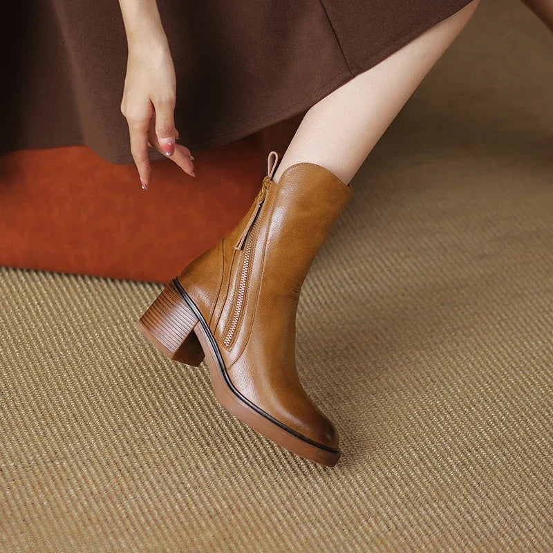 Zaria | Bottines met houtlook blokhak en rits voor dames