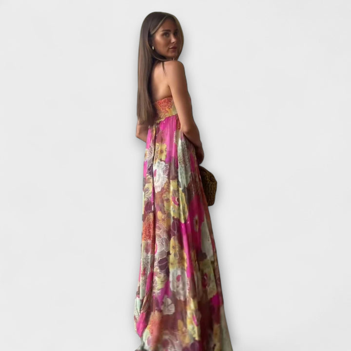 Chique Retro Strapless Plissé Maxijurk