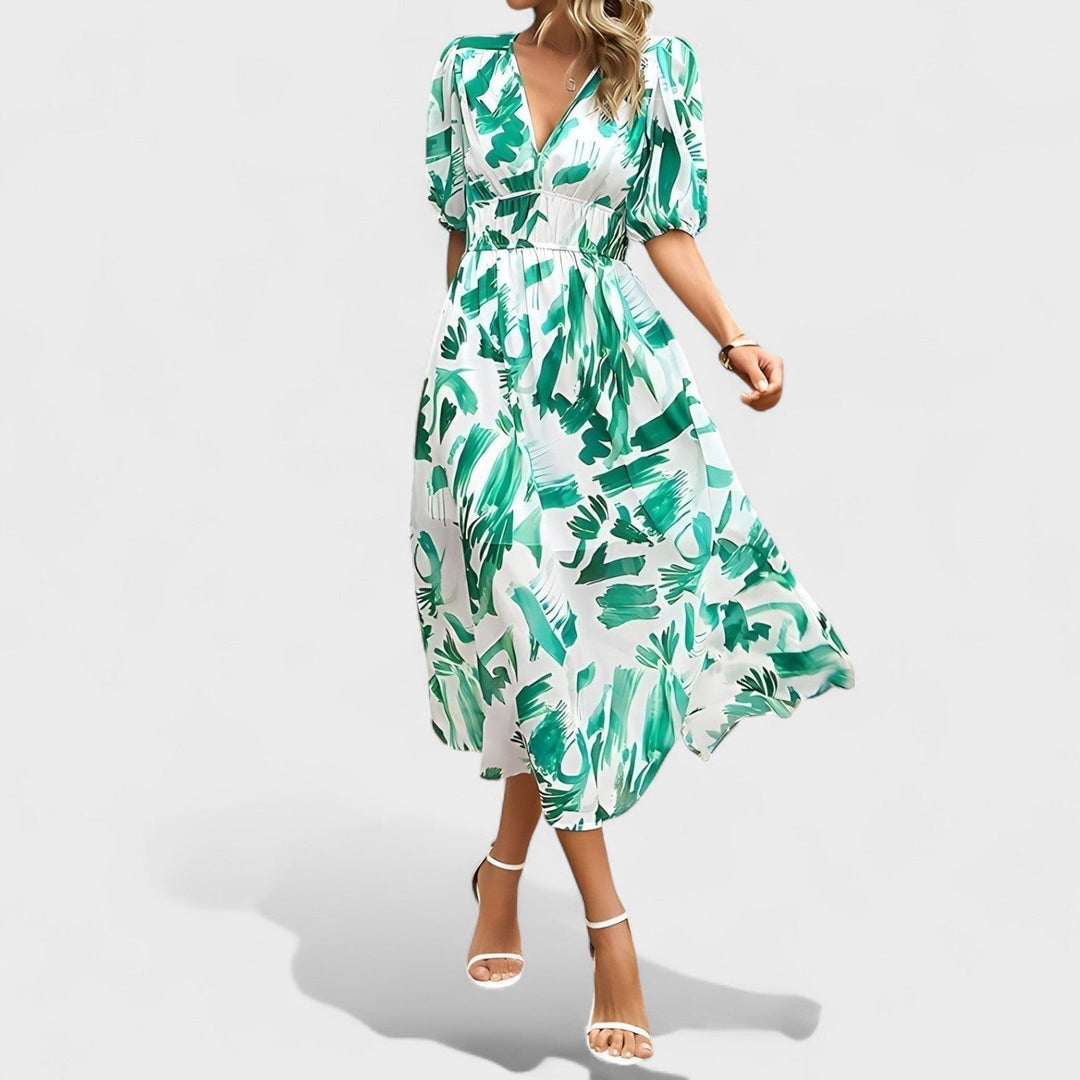 Clara - Elegante Bloemen Midi-Jurk