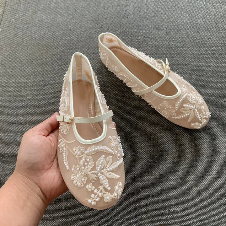 Rosalie Pearl - Mary Jane Ballerina's Geborduurd met Parels