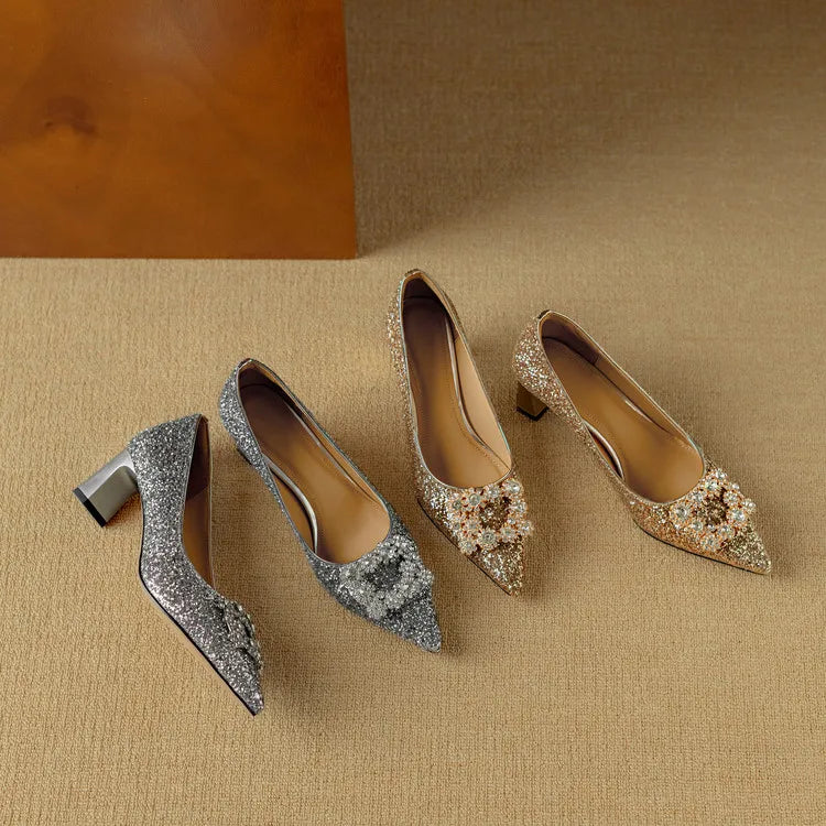 Theresa – Glitterpumps met siergesp