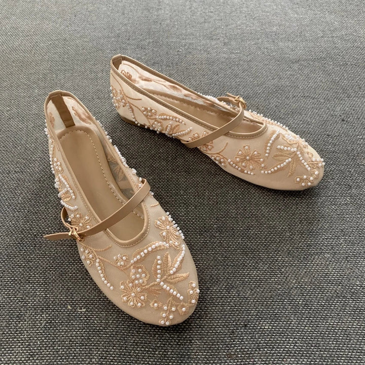 Rosalie Pearl - Mary Jane Ballerina's Geborduurd met Parels