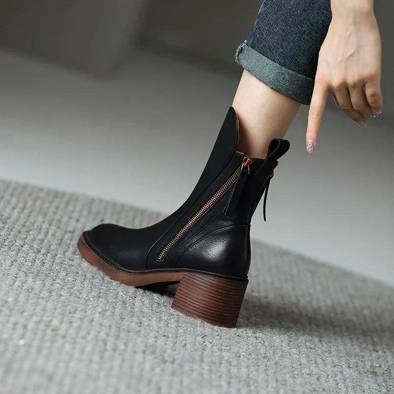 Zaria | Bottines met houtlook blokhak en rits voor dames