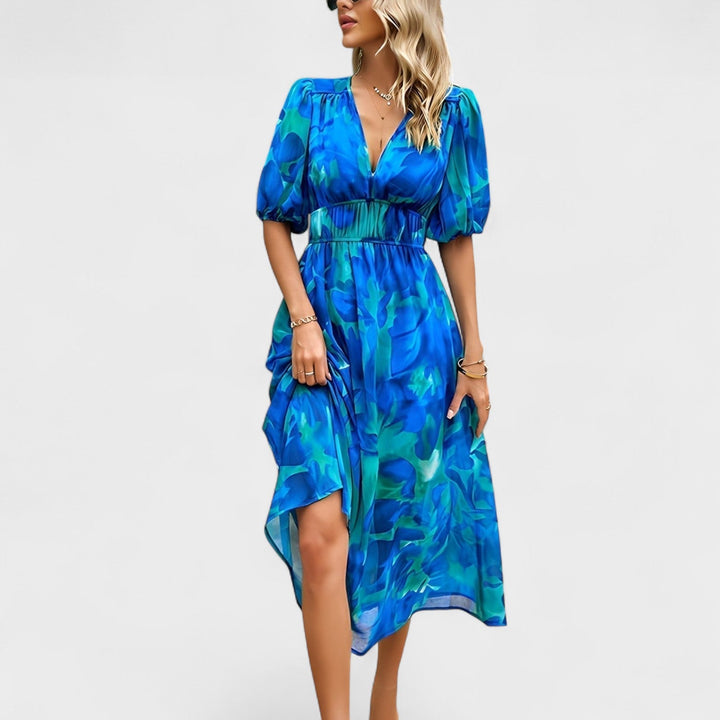 Clara - Elegante Bloemen Midi-Jurk