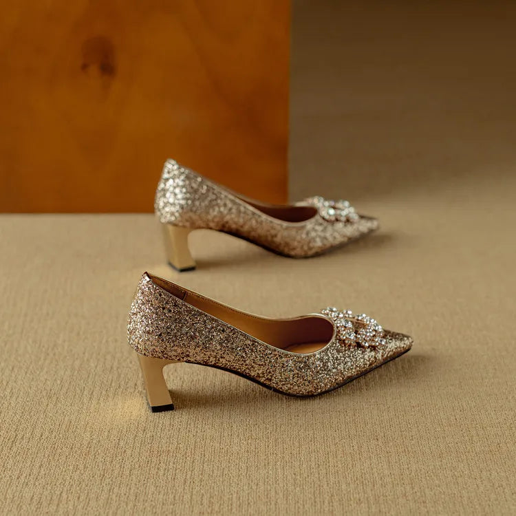 Theresa – Glitterpumps met siergesp