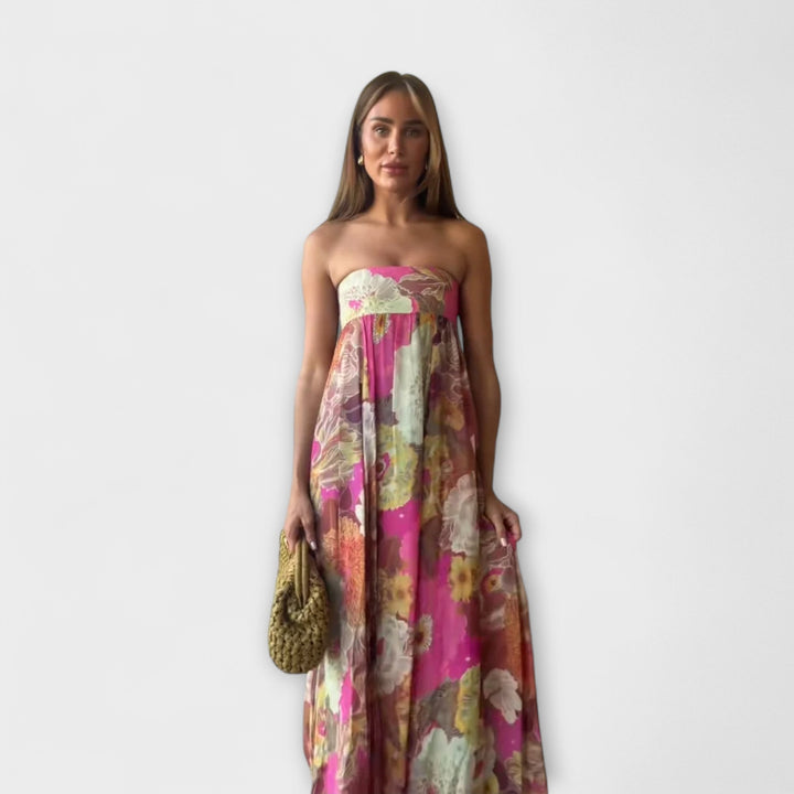 Chique Retro Strapless Plissé Maxijurk