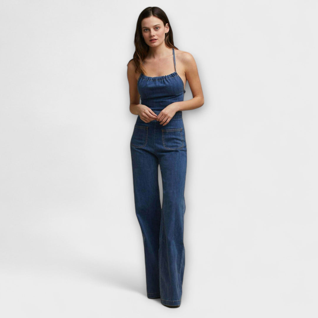 Julie - Flared Denim-Jumpsuit met Bindband-Detail