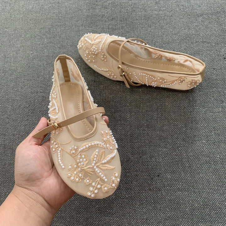 Rosalie Pearl - Mary Jane Ballerina's Geborduurd met Parels