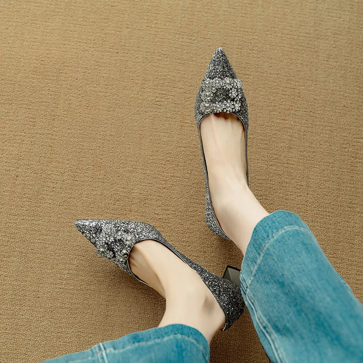 Theresa – Glitterpumps met siergesp
