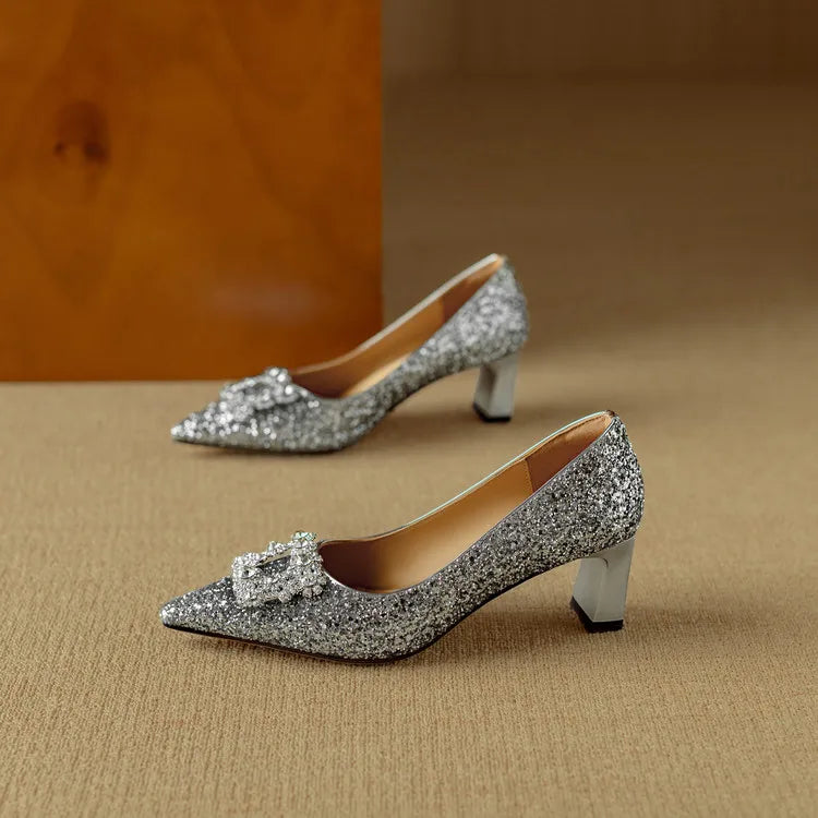 Theresa – Glitterpumps met siergesp