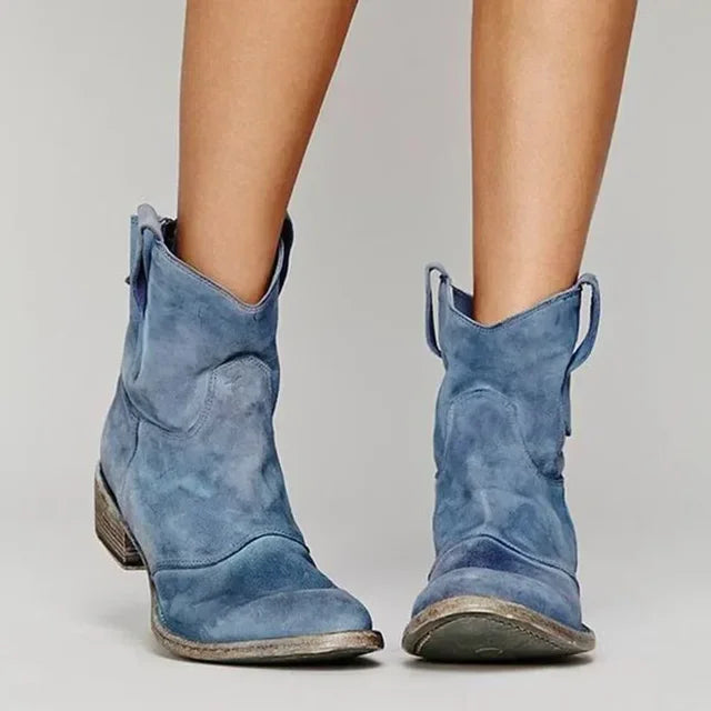 Hanne | Suède cowboybottines met blokhak voor dames