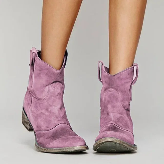 Hanne | Suède cowboybottines met blokhak voor dames