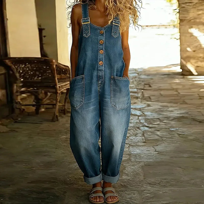 Ana - Vintage Jumpsuit van Zacht Katoen met Denim Uiterlijk