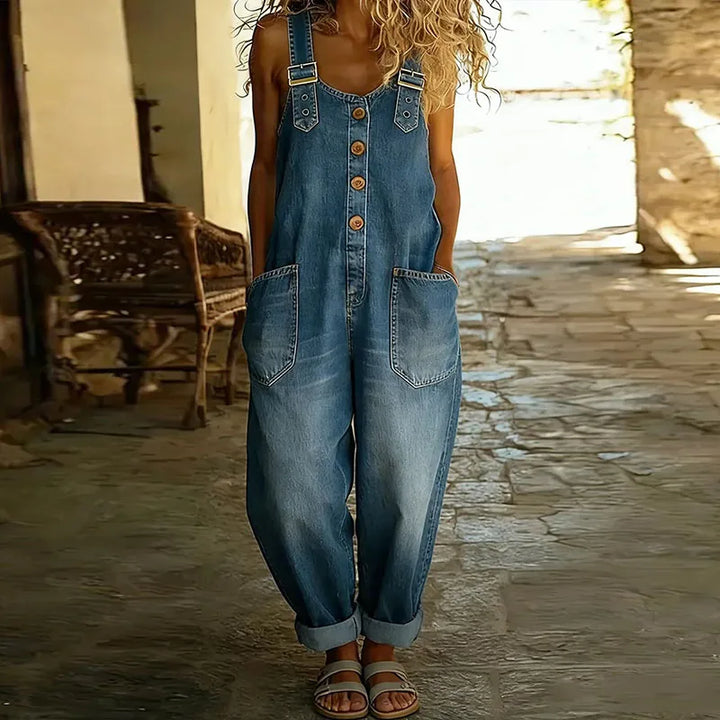 Ana - Vintage Jumpsuit van Zacht Katoen met Denim Uiterlijk