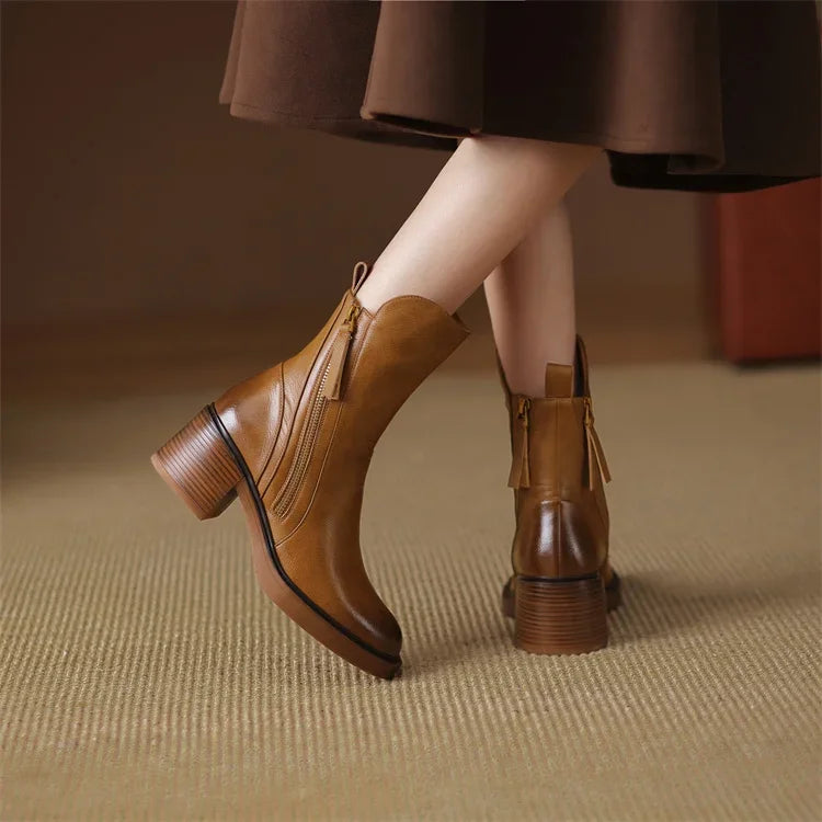 Zaria | Bottines met houtlook blokhak en rits voor dames