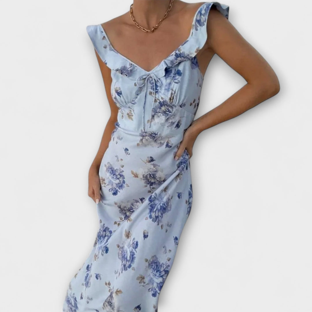 Cryptografische Bloemenprint Plunge Maxi Jurk