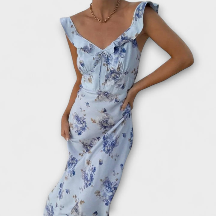 Cryptografische Bloemenprint Plunge Maxi Jurk