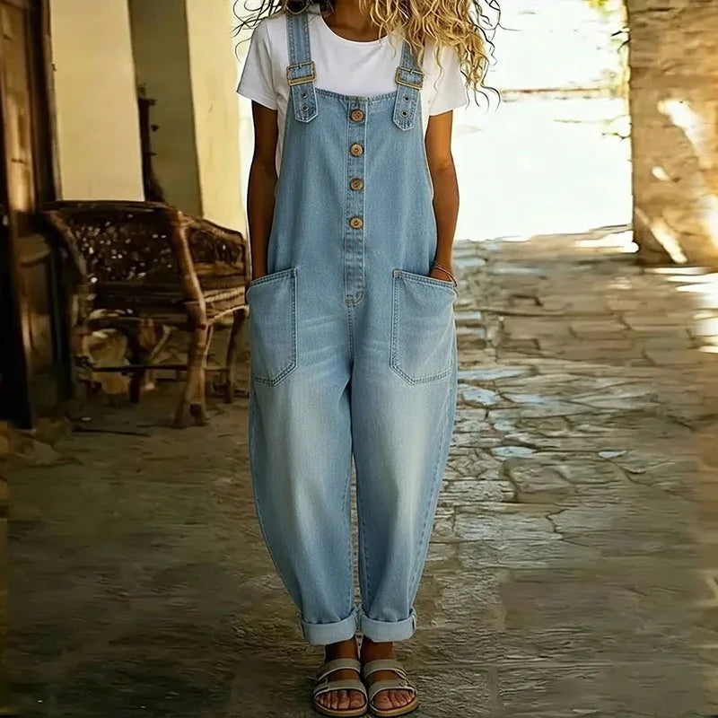 Ana - Vintage Jumpsuit van Zacht Katoen met Denim Uiterlijk