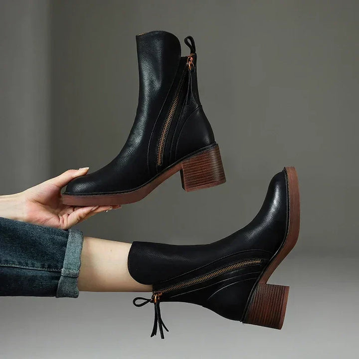Zaria | Bottines met houtlook blokhak en rits voor dames