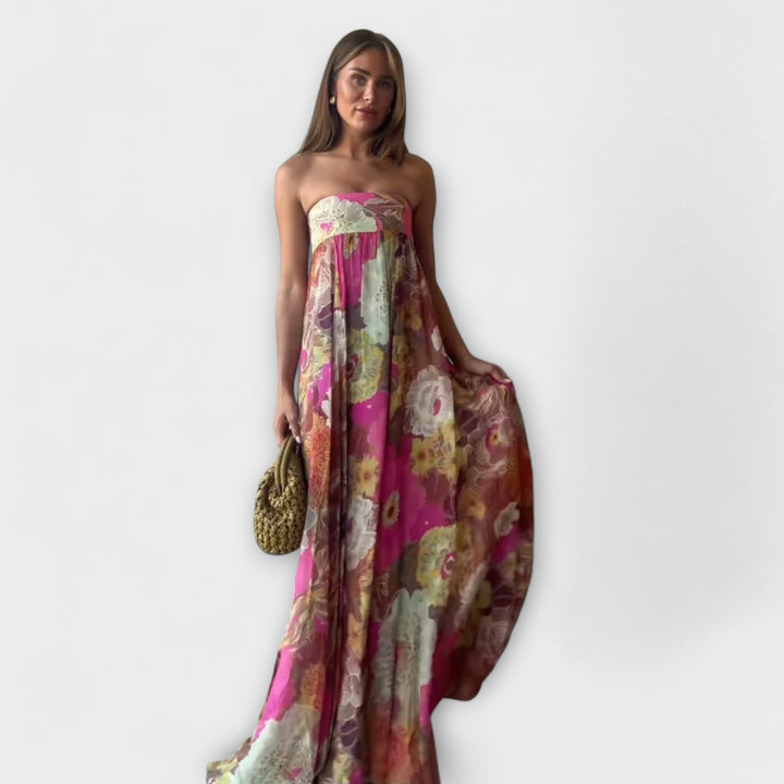 Chique Retro Strapless Plissé Maxijurk