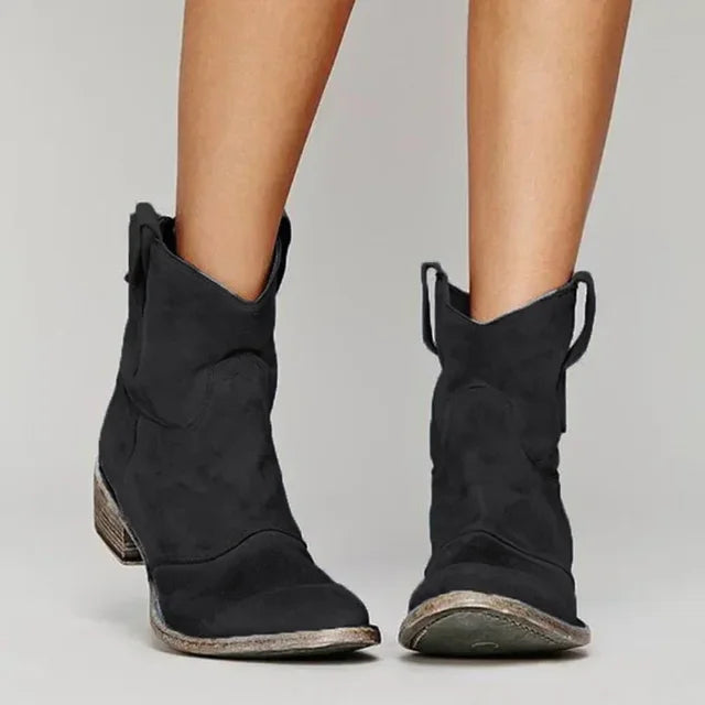 Hanne | Suède cowboybottines met blokhak voor dames