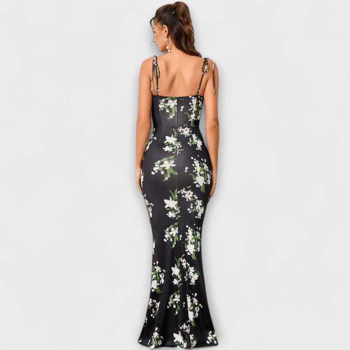 Thalia - Bloemenprint Promjurk met Geknoopte Schouderbanden