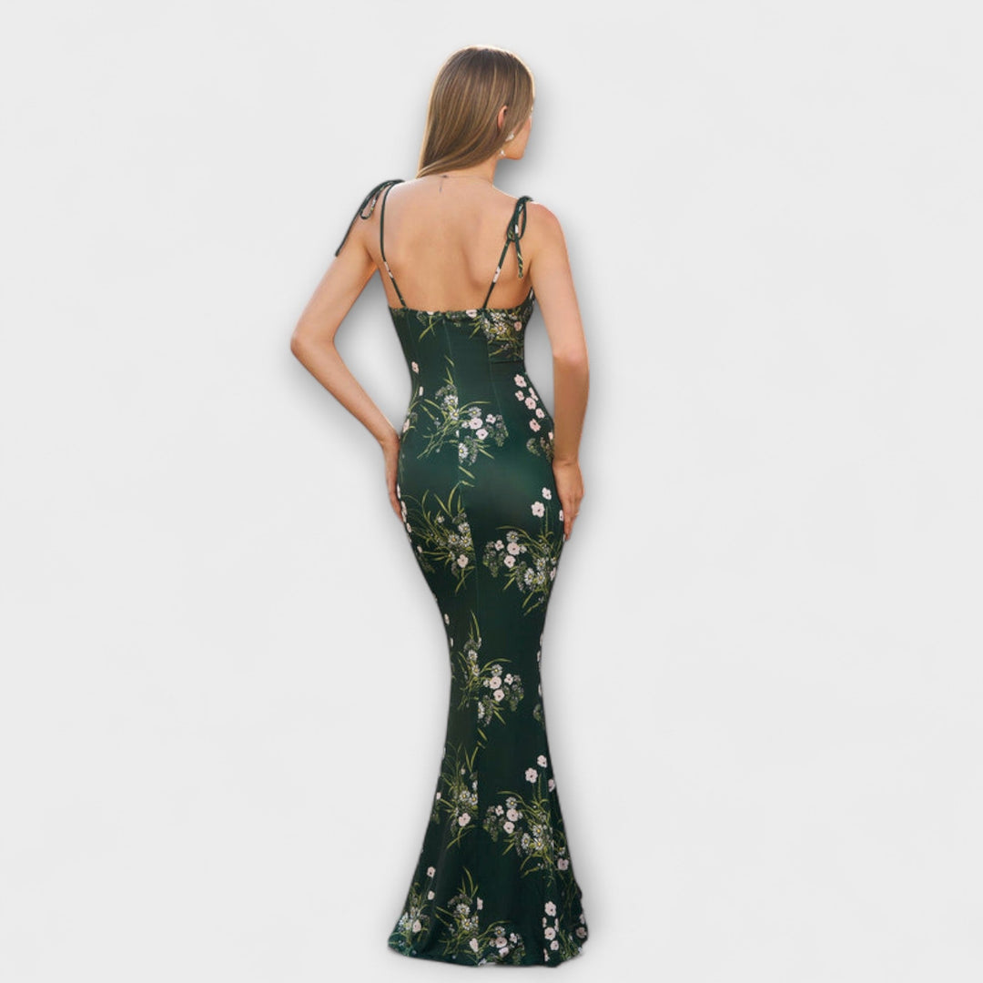 Thalia - Bloemenprint Promjurk met Geknoopte Schouderbanden