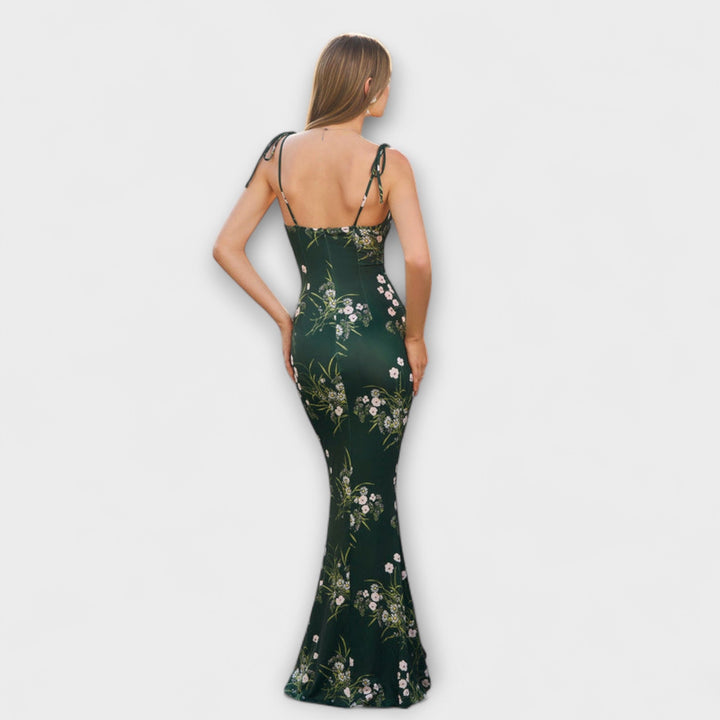 Thalia - Bloemenprint Promjurk met Geknoopte Schouderbanden
