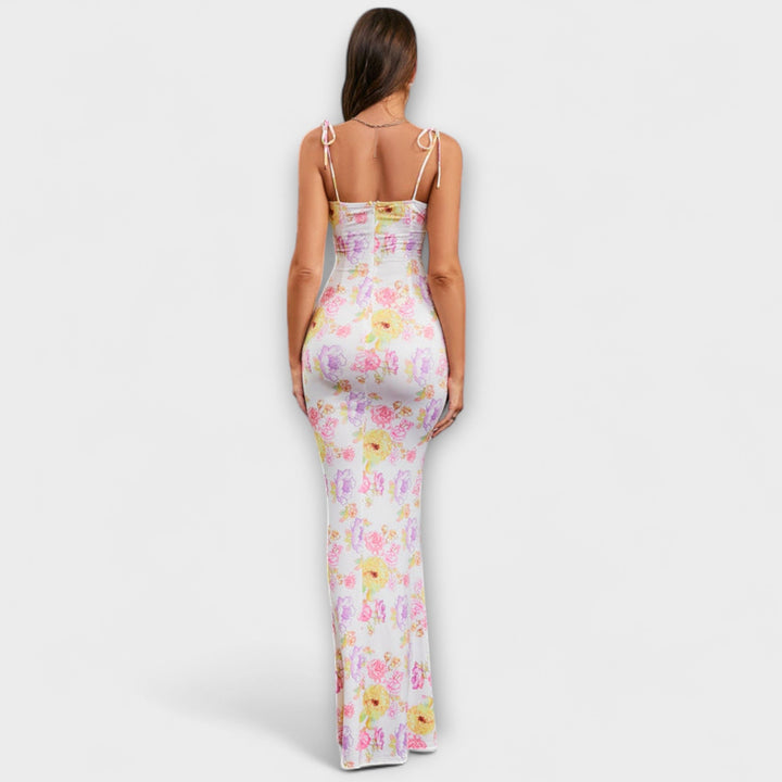 Thalia - Bloemenprint Promjurk met Geknoopte Schouderbanden