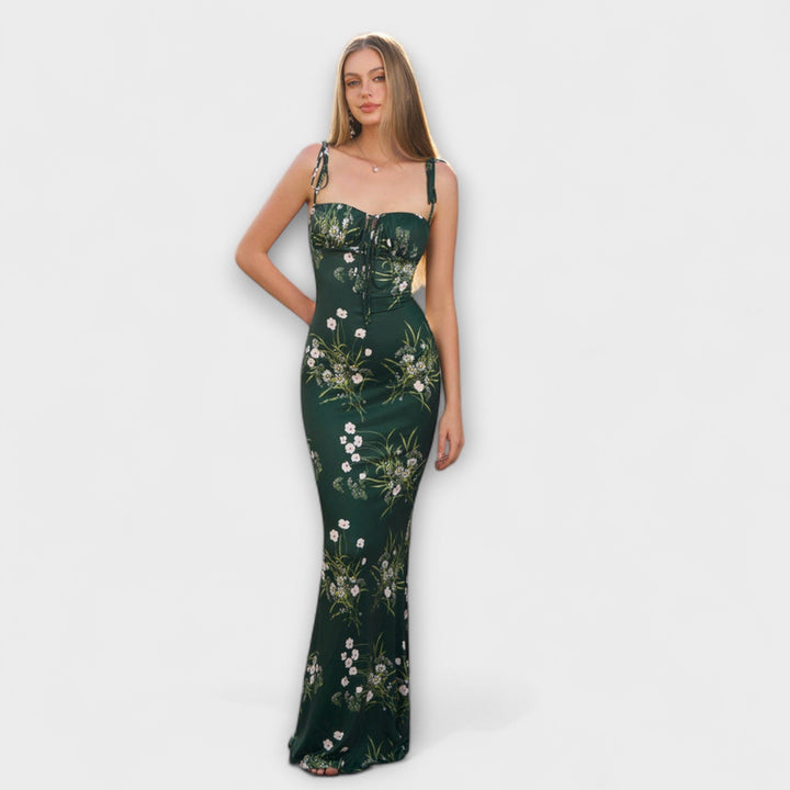 Thalia - Bloemenprint Promjurk met Geknoopte Schouderbanden