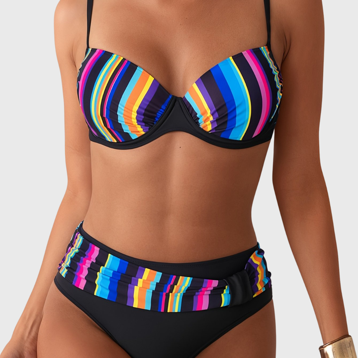 Azuur - Levendig streepdessin met flatterende hoge taille