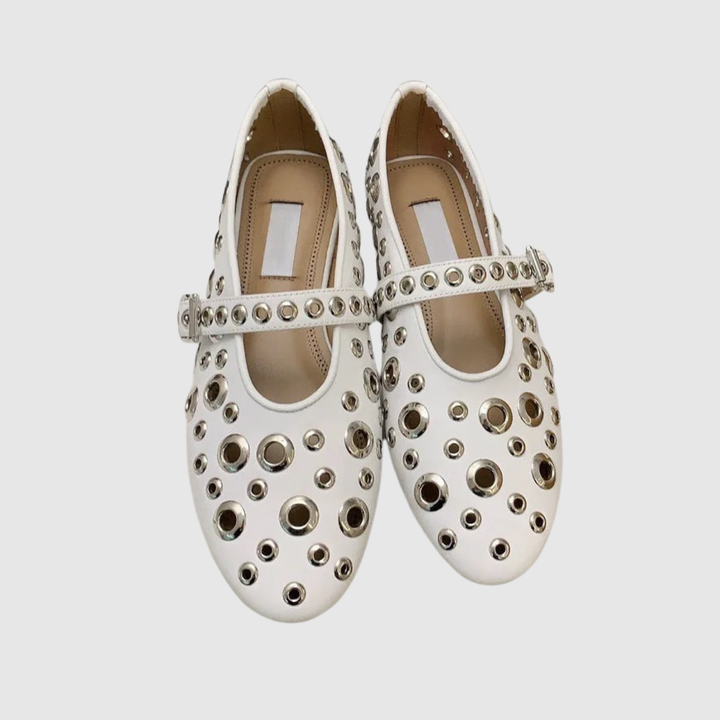 Dames Ballerina's | Mary Jane met Studs | Wit, Zwart of Roze