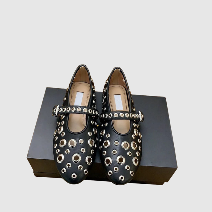 Dames Ballerina's | Mary Jane met Studs | Wit, Zwart of Roze