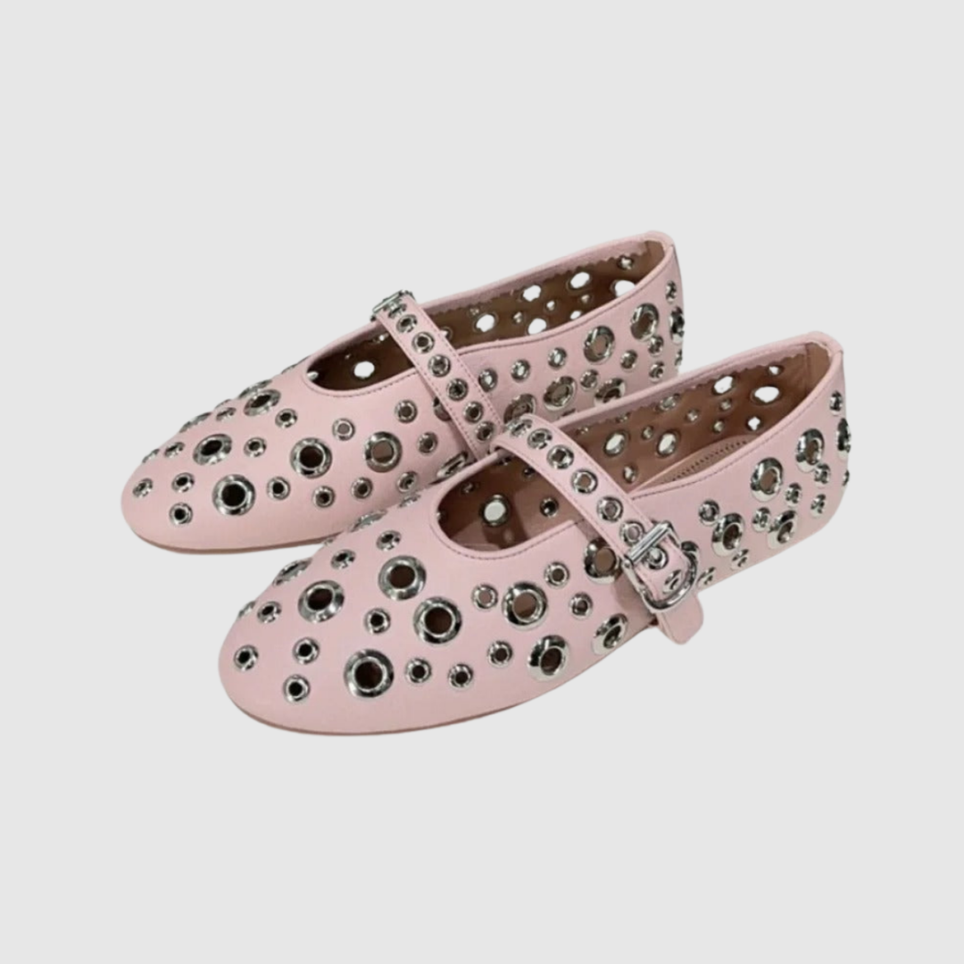 Dames Ballerina's | Mary Jane met Studs | Wit, Zwart of Roze