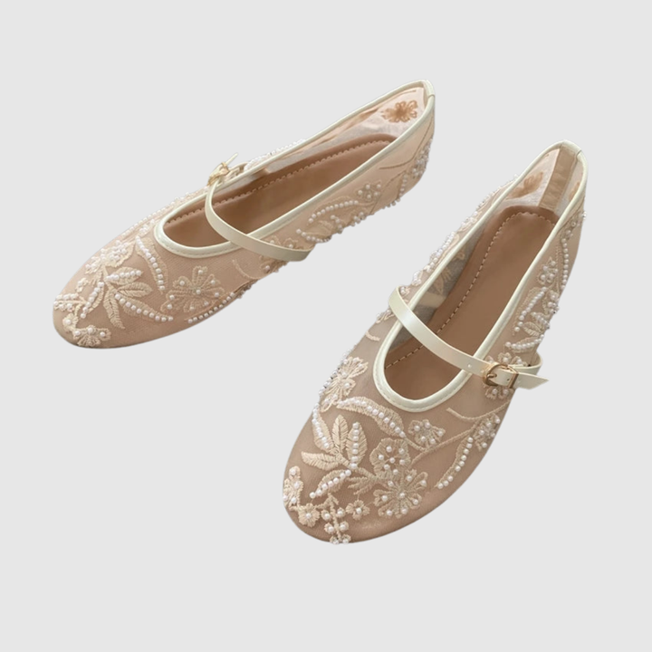 Rosalie Pearl - Mary Jane Ballerina's Geborduurd met Parels