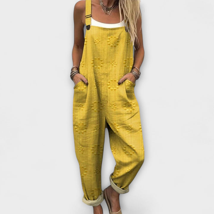 Petra - Bloemenpatroon Dungaree met Stippen