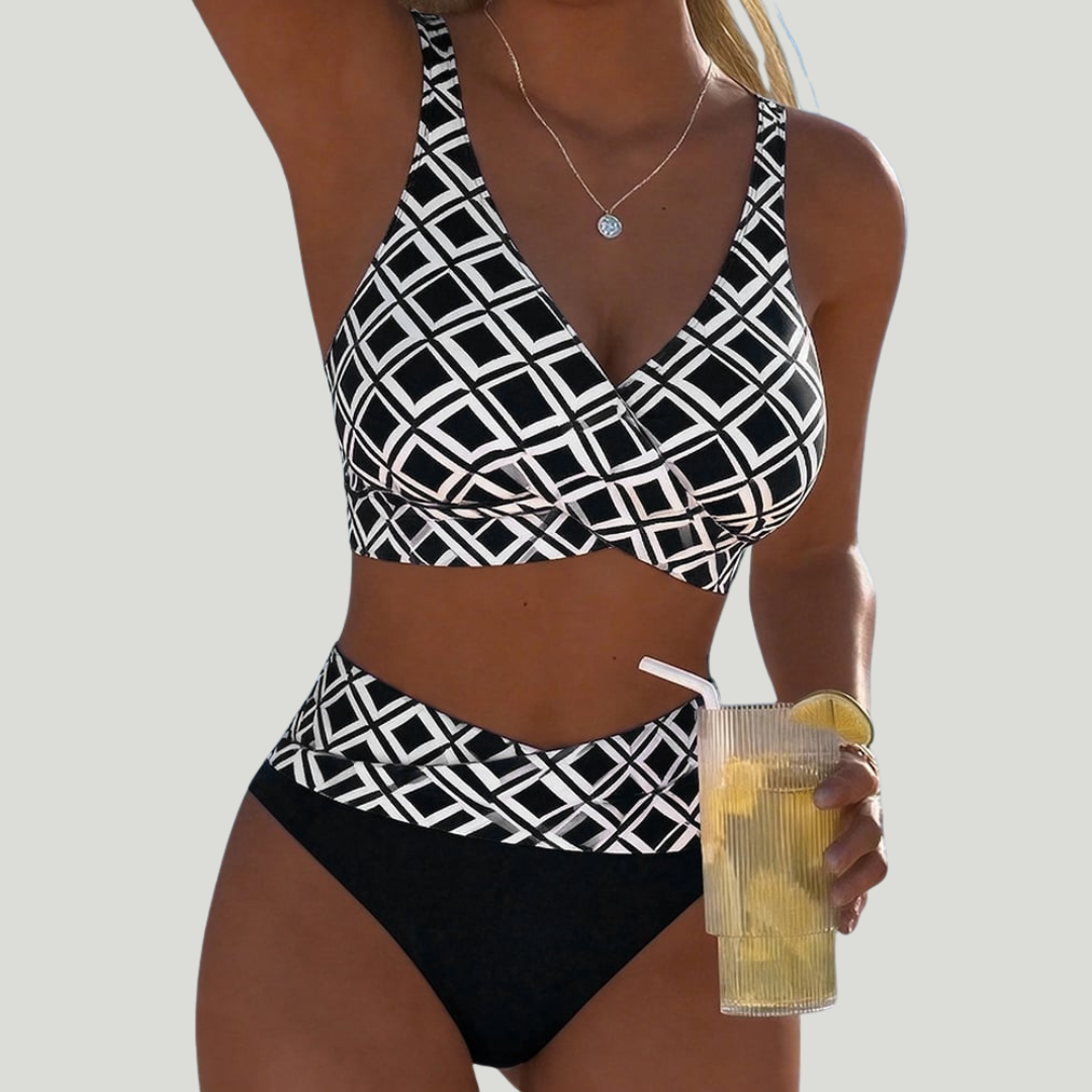 Yvonne - Bikini met gekruist topje en geometrische print
