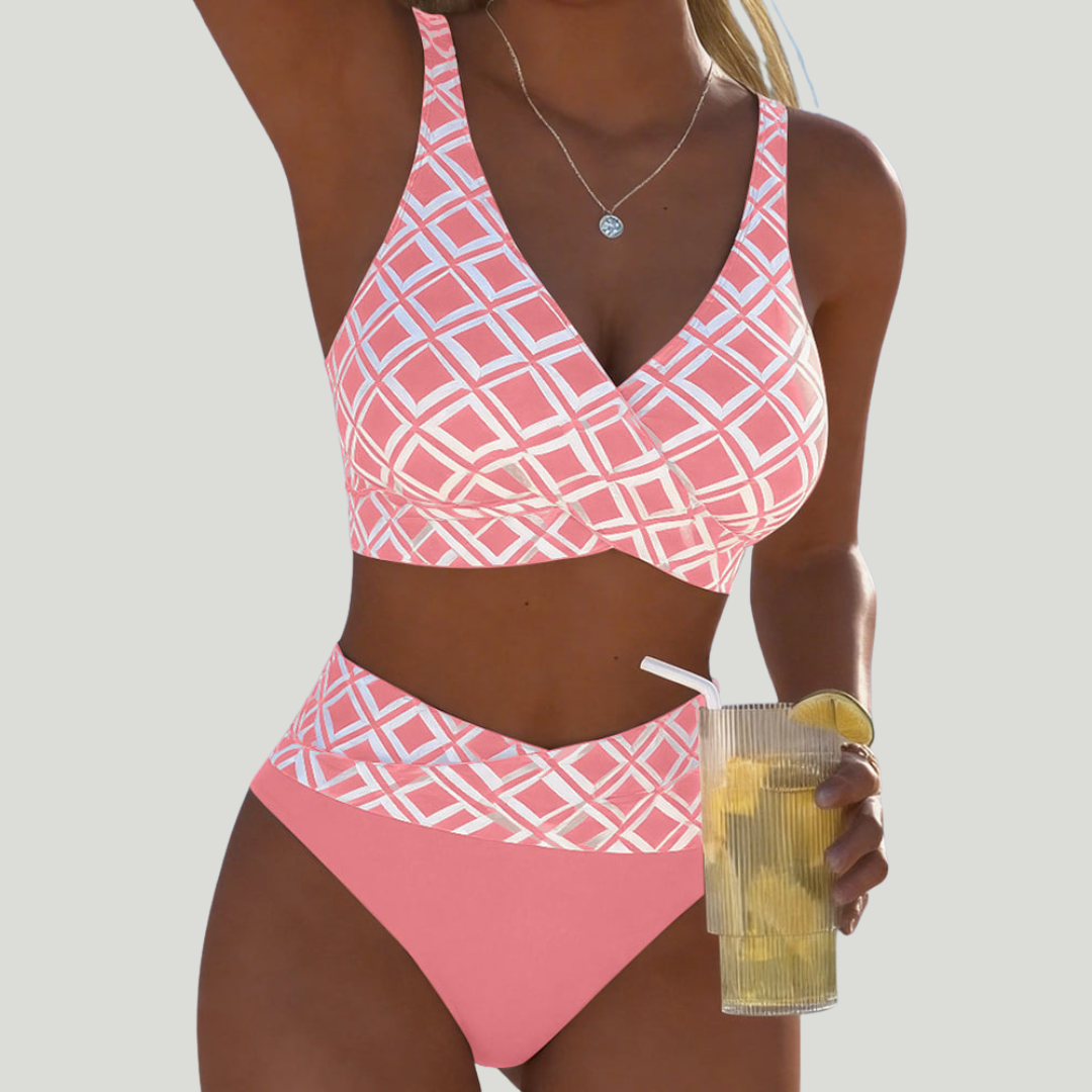 Yvonne - Bikini met gekruist topje en geometrische print