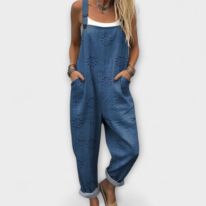 Petra - Bloemenpatroon Dungaree met Stippen