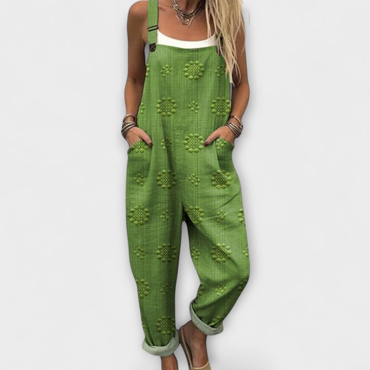 Petra - Bloemenpatroon Dungaree met Stippen