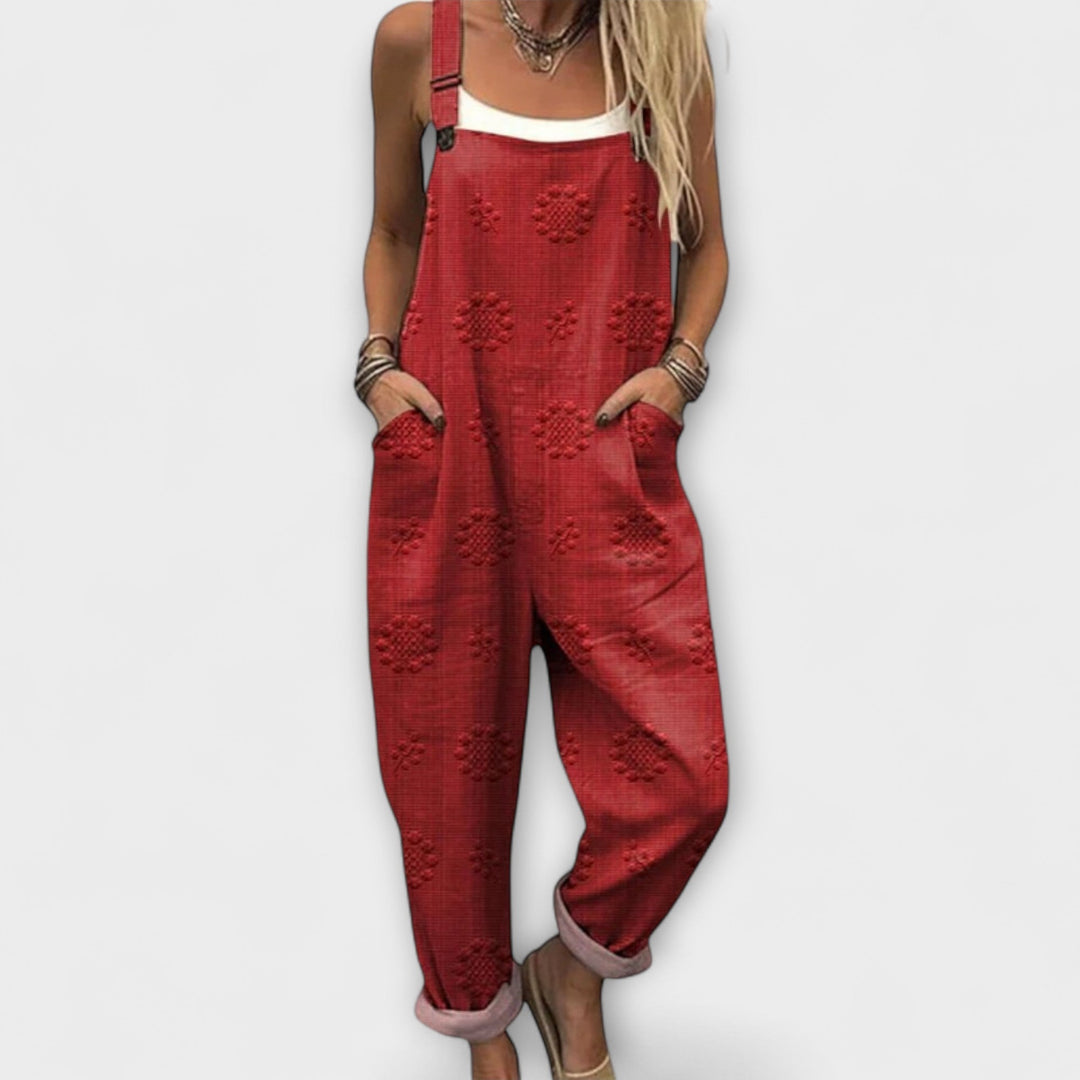 Petra - Bloemenpatroon Dungaree met Stippen