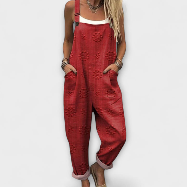 Petra - Bloemenpatroon Dungaree met Stippen
