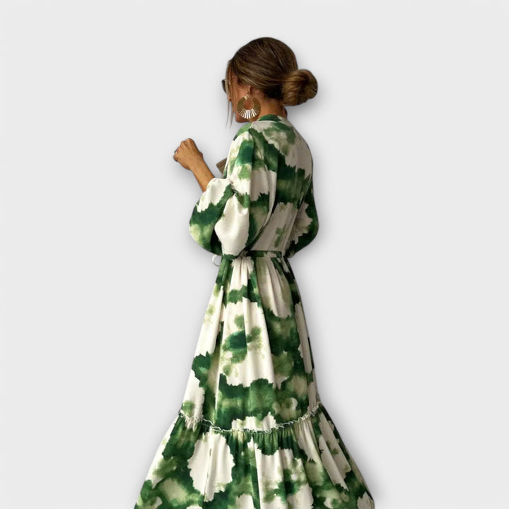 Melina - Groene Maxi-jurk met lange mouwen en V-hals