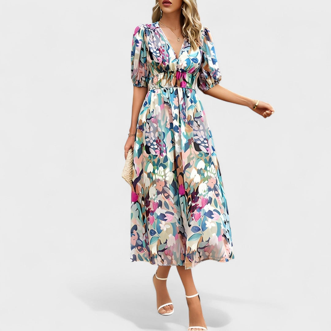 Clara - Elegante Bloemen Midi-Jurk