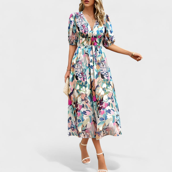 Clara - Elegante Bloemen Midi-Jurk