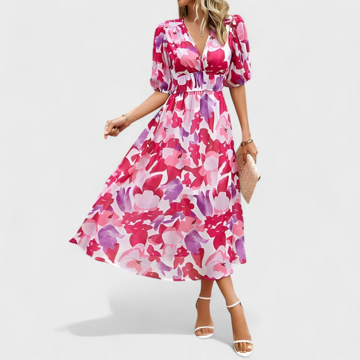 Clara - Elegante Bloemen Midi-Jurk