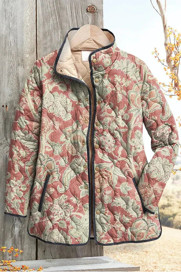 Vlasta – Gewatteerde jas met bloemenprint, beige en groen