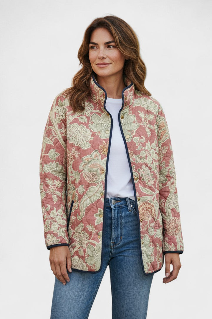 Vlasta – Gewatteerde jas met bloemenprint, beige en groen