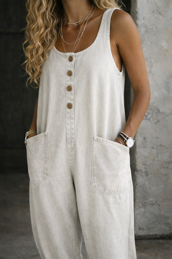 Vânia - Vintage Gewassen Denim Katoenen Jumpsuit