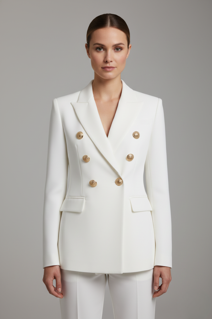 Rebecca | Getailleerde double-breasted blazer met goudkleurige knopen voor dames